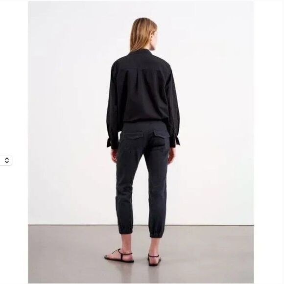 Nili Lotan French Military Pants Size 2 Cargo Jogger Black Cotton Zip Ankles - Picture 3 of 14